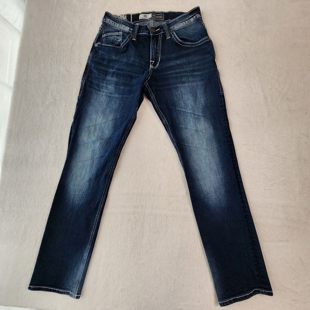 Rock Republic Slim Straight Jeans Mens 30x31 Blue Embroidered Pockets Denim Y2K